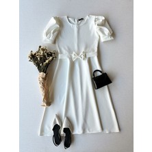 Küçüğüm Butik Karpuz Kollu Kadın Krep Midi Boy Kloş Elbise