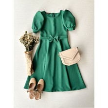 Küçüğüm Butik Karpuz Kollu Kadın Krep Midi Boy Kloş Elbise