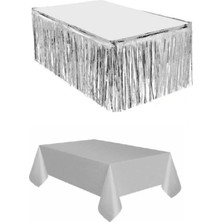 Parti Furyası Gümüş Metalize Masa Etegi + Plastik Gümüş Masa Örtüsü