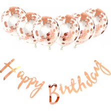 Parti Furyası Metalize Happy Birthday Rose Gold Banner Set