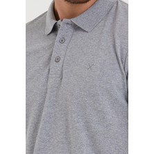 Polo State Erkek Regular Fit Polo Yaka Nakışlı T-Shirt  Gri Melanj