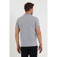 Polo State Erkek Regular Fit Polo Yaka Nakışlı T-Shirt  Gri Melanj