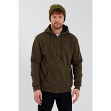 Polo State Erkek Fermuarlı Kanguru Cep 3 İplik Sweatshirt  Haki