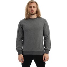 Polo State Erkek 3 İplik Pamuklu Regular Fit Basic Bisiklet Yaka Antrasit Sweatshirt