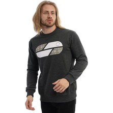 Polo State Erkek 3 İplik Pamuklu Baskılı Regular Fit Basic Bisiklet Yaka Antrasit Sweatshirt