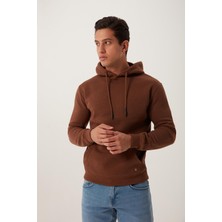 Polo State Erkek Kapüşonlu Kanguru Cep 3 İplik Sweatshirt  Kahverengi