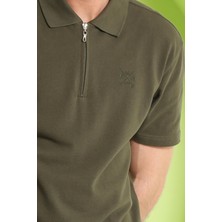 Polo State Erkek Fermuar Detaylı Polo Yaka T-Shirt Haki