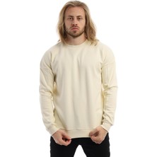 Polo State Erkek 3 İplik Pamuklu İçi Polarlı Regular Fit Basic Bisklet Yaka Krem Sweatshirt