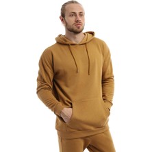 Polo State Erkek 3 İplik Pamuklu İçi Polarlı Oversize Kapüşonlu Kanguru Cepli Kahverengi Sweatshirt