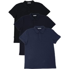 Polo State Erkek Regular Fit Polo Yaka 3lü T-Shirt Lacivert-Siyah-Indigo