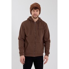 Polo State Age Of State Nakışlı Fermuarlı 3 İplik Sweatshirt Kahverengi