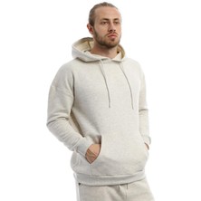 Polo State Erkek 3 İplik Pamuklu İçi Polarlı Oversize Kapüşonlu Kanguru Cepli Kar Melanj Sweatshirt