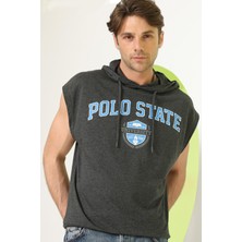 Polo State Erkek Sıfır Kol Kapüşonlu T-Shirt Antrasit