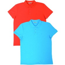 Polo State Erkek 2li Polo Yaka T-Shirt Turkuaz-Turuncu