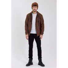 Polo State Erkek Fermuarlı Kanguru Cep 3 İplik Sweatshirt  Kahverengi