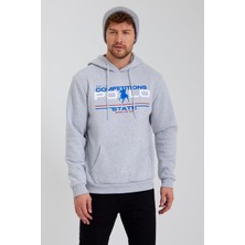 Polo State Erkek Kapüşonlu Baskılı 3 İplik Sweatshirt Gri