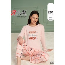 Bsm Kadın Yüksek Kalite Sıfır Yaka Pamuklu Ekose Desen Uzun Kol Somon Pijama Takımı