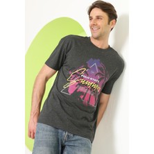 Polo State Erkek Baskılı Oversize T-Shirt Antrasit