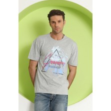 Polo State Erkek Baskılı Oversize T-Shirt  Gri Melanj
