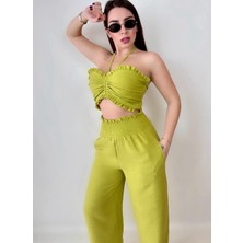 Mimi Fashiontr Keten Crop Pantolon Takım