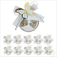Süsle Bebek ve Parti Lavantalı ve Mavi Kelebekli 6,5cm Metal Pano Magnet, 10 Adet