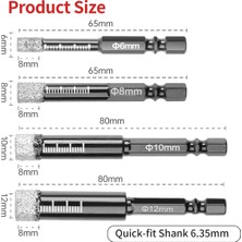 Chihiro586 - 9278 Elmas Matkap Uçları, Seramik, Granit, Fayans, Cam, Mermer, Tuğla Için 5'li Paket Kuru Elmas Çekirdekli Matkap Ucu Seti, Boyut 6,8,10,12 mm (Yurt Dışından)