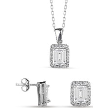Takı Dükkanı Gümüş Baget Taşlı Kolye Küpe Ikili Set WSS13