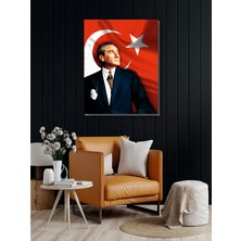 Harz Dekor Mustafa Kemal Atatürk ve Türk Bayrağı Kanvas Tablo