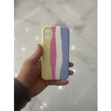 Eaksesuarnet iPhone 11 Uyumlu Rainbow Renkli Şeritli Lansman Silikon Darbe Emici Telefon Kılıfı