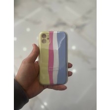 Eaksesuarnet iPhone 11 Uyumlu Rainbow Renkli Şeritli Lansman Silikon Darbe Emici Telefon Kılıfı