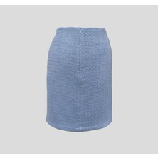 Abas Tüvit Kumaş (Chanel Kumaş) Mavi Mini Boy Astarlı Düz Etek