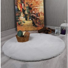 My Evilla Dekoratif Tavşan Tüyü Ultra Yumuşak Peluş Yuvarlak Halı