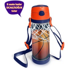 Coral High Pipetli Çelik Termos 500 ml Lacivert Turuncu Basketbol Desenli