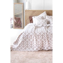 Hamur İskandinav Yatak Örtüsü Seti Çift Kişilik Set Bohem Punch Panç Desen Elda Bej