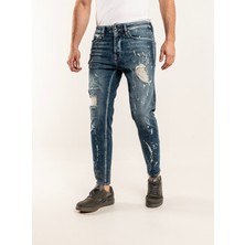 Gabbia Denim 0020 Süper Slim Fit Mavi Yıkamalı Yırtıklı Boyalı Rahat Denim Erkek Jeans