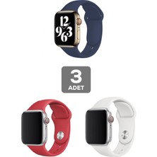 Good Case Apple Watch Se Uyumlu 44MM Klasik Silikon Kordon 3'lü Set Beyaz, Lacivert, Kırmızı