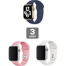 Mobicas Apple Watch 6 Uyumlu 40MM Klasik Silikon Kordon 3'lü Set Beyaz, Lacivert, Pembe