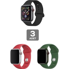 Mobicas Apple Watch Se Uyumlu 40MM Klasik Silikon Kordon 3'lü Set Siyah, Yeşil, Kırmızı