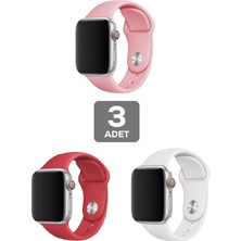 Mobicas Apple Watch 5 Uyumlu 40MM Klasik Silikon Kordon 3'lü Set Beyaz, Kırmızı, Pembe