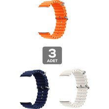 Mobicas Apple Watch 6 Uyumlu 40MM Ocean Silikon Kordon 3'lü Set Lacivert, Turuncu, Beyaz