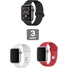 Mobicas Apple Watch 9 Uyumlu 41MM Klasik Silikon Kordon 3'lü Set Siyah, Beyaz, Kırmızı