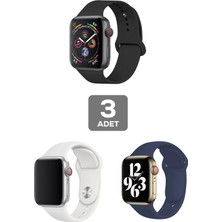 Mobicas Apple Watch 6 Uyumlu 44MM Klasik Silikon Kordon 3'lü Set Siyah, Beyaz, Lacivert