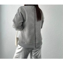 Pera Gri Arkadan Fermuar Sweatshirt