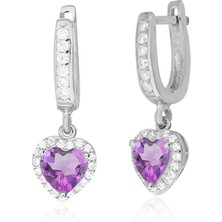 Silveranka 925 Ayar Gümüş Swarovski Ametist Kalp Küpe