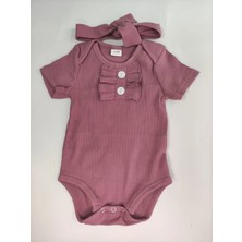 Patpat Kız Bebek Mor Önü Fırfırlı Pamuklu Bodysuit ve Saç Bandı