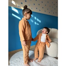 Arel Kids Cep Detaylı Yakalı Gömlek ve Cep Detaylı Lastikli Pantolon Müslin 2'li Alt Üst Takım