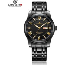 2xudc Tüm Siyah Laogeshi G107 Lüks Erkekler Reloj Montre Homme Paslanmaz Çelik Saatler Elmas Kadran Erkekler Bilek Erkekler Için Otomatik Mekanik Saatler (Yurt Dışından)