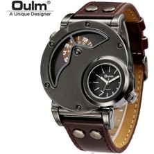 2xudc Stil 1 Erkek Saat Yepyeni Oulm 9591 Erkek 5 cm Büyük Yüz Moda Saatler Nouveau Montre Homme De Marque Çift Zamanlı Deri Bant Rahat Kuvars Izle (Yurt Dışından)