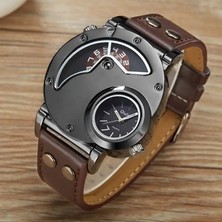 2xudc Stil 1 Erkek Saat Yepyeni Oulm 9591 Erkek 5 cm Büyük Yüz Moda Saatler Nouveau Montre Homme De Marque Çift Zamanlı Deri Bant Rahat Kuvars Izle (Yurt Dışından)