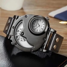 2xudc Stil 1 Erkek Saat Yepyeni Oulm 9591 Erkek 5 cm Büyük Yüz Moda Saatler Nouveau Montre Homme De Marque Çift Zamanlı Deri Bant Rahat Kuvars Izle (Yurt Dışından)